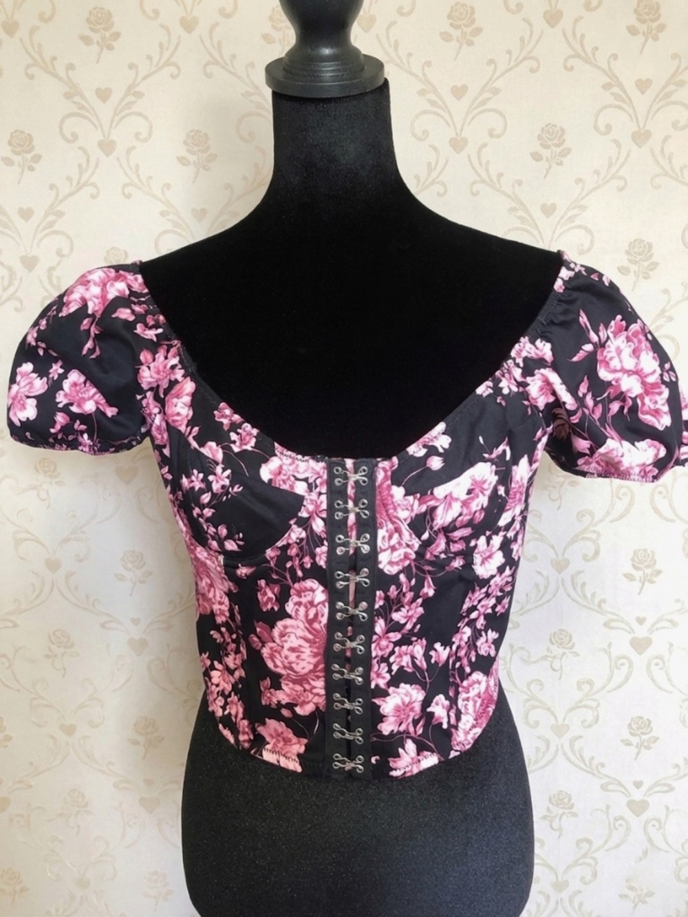Cute West of Melrose Cotton Milkmaid Puff Sleeve Corset Crop Top - Size Large